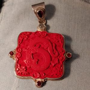 Sajen Sterling Large Carved Dragon Cinnabar